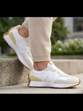 New Balance White and Light Yellow Athletic Sneakers